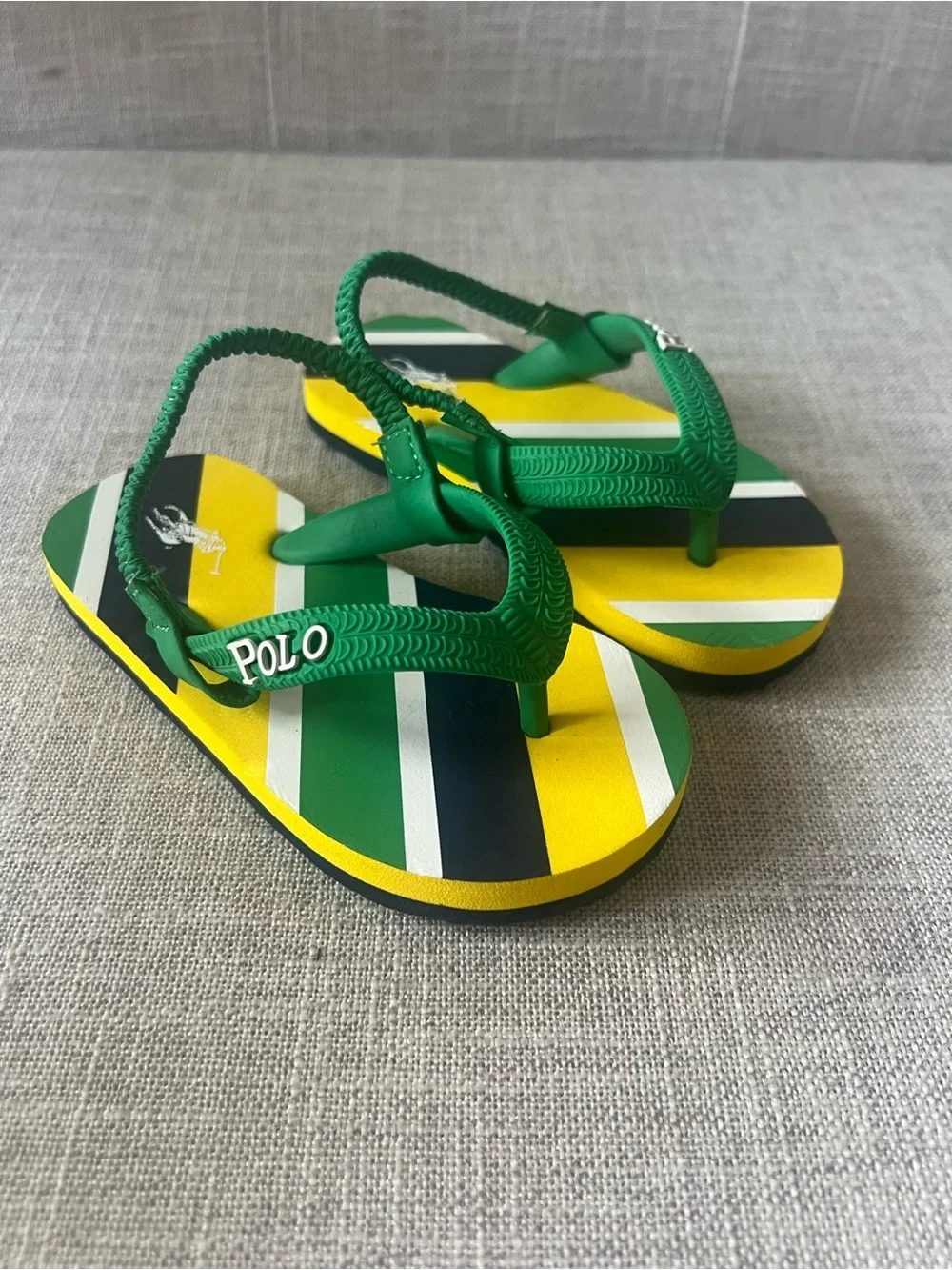 Polo Ralph Lauren Green/Yellow summer luxury logo Toddler Thong Sandals, kids 7